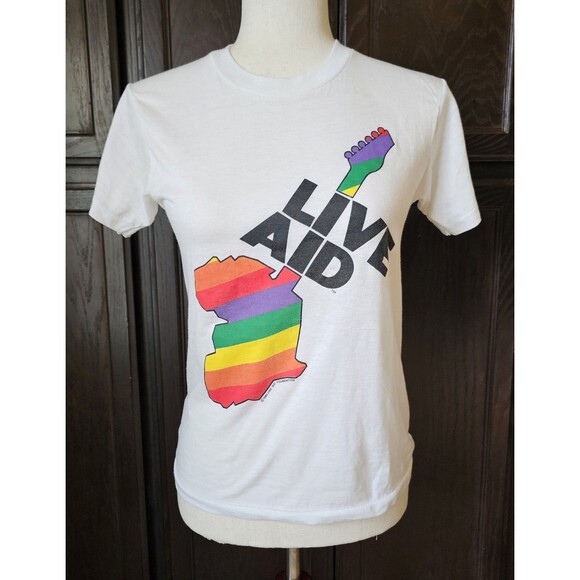 Vintage S 1985 Live Aid This Shirt Saves Lives Rainbow 🎸Single Stitch Rare Size - Picture 1 of 11
